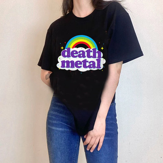 Death Metal Unicorn Black T-Shirt Women's Tees New Rainbow Graphic Tshirt Hip Hop Band Tee - Premium T-Shirt from Lizard Vigilante - Just $22.99! Shop now at Lizard Vigilante