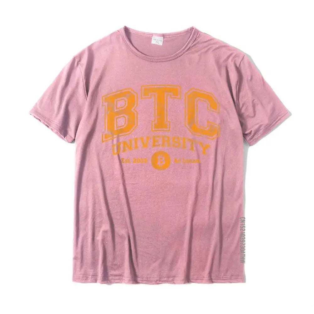 BTC University To The Moon Distressed Bitcoin College Graphic T Shirt