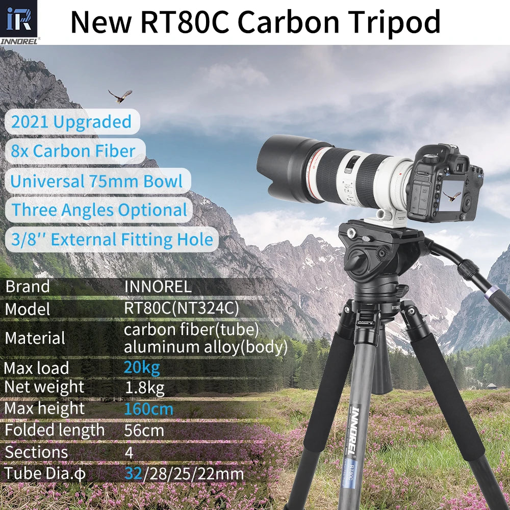 RT80C/NT324C Professional Carbon Fiber Tripod for DSLR Camera Video Camcorder Heavy Duty Birdwatching Camera Stand Bowl Tripod - Premium tripod from Lizard Vigilante - Just $318.99! Shop now at Lizard Vigilante