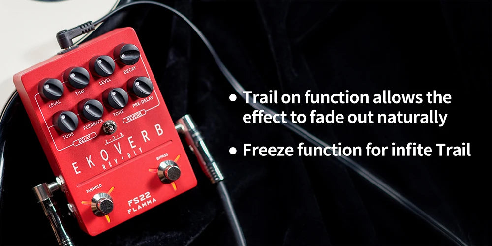 FLAMMA FS22 “Ekoverb Blood-Red Ghost” — Dual Reverb/Delay Pedal With Freeze, Trails, Tap Tempo & Stereo Mayhem