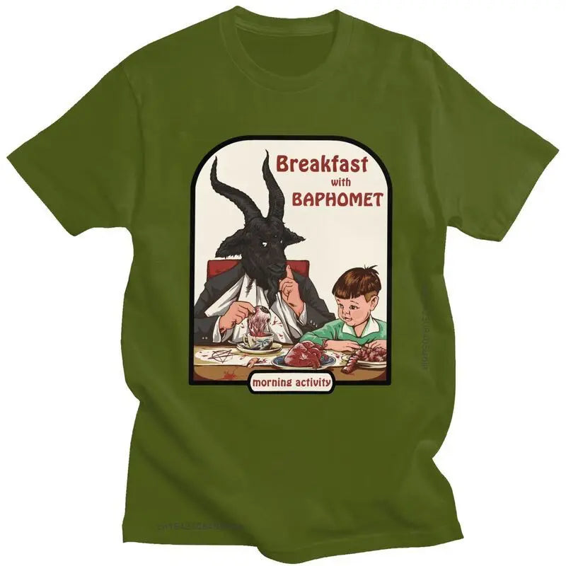 Baphomet Breakfast Club T-Shirt – Devilishly Stylish Cotton Tee for Hip-Hop, Streetwear, and Satanic Enthusiasts - Premium tee from Lizard Vigilante - Just $24.88! Shop now at Lizard Vigilante