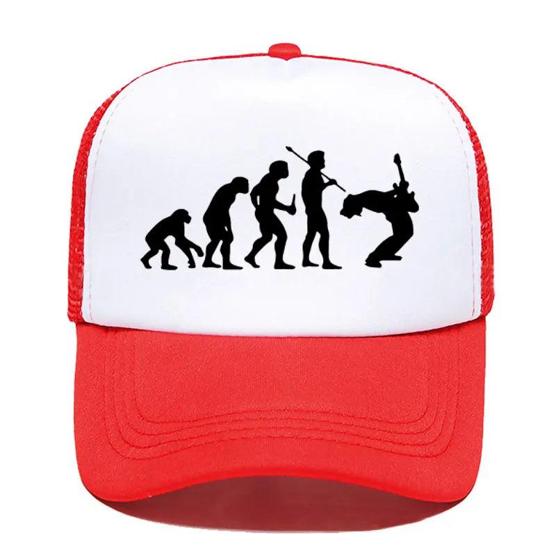 Funny Guitarist Baseball Cap Evolution Of a Music Rock Guitar Musician Band Metal Parent-child Hats Mesh Visor Outdoor Sun Hat - Lizard Vigilante