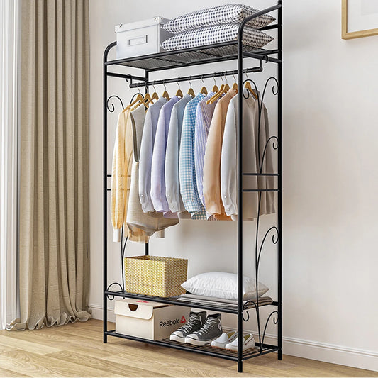 Heavy Duty Clothes Rail Clothes Rack Black Metal Garment Rack Stand for Bedroom with Storage Shelves 2 Shelf Shoe Rack - Premium  from Lizard Vigilante - Just $61.99! Shop now at Lizard Vigilante