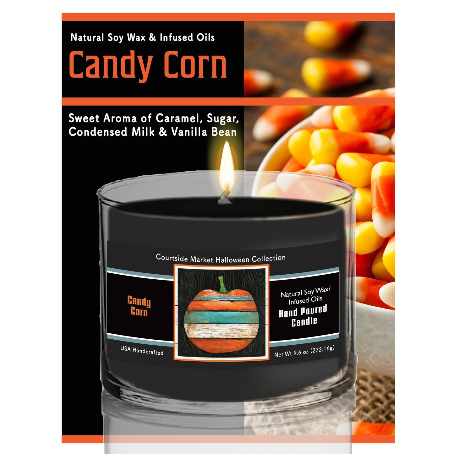 TD Courtside Market Striped Pumpkin Scented Candle Soy Wax in Glass Jar