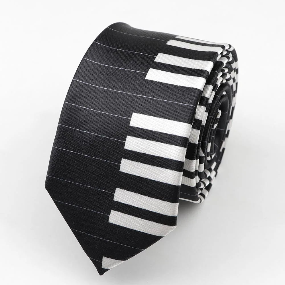 Midnight Soundcheck Skinny Tie – Color Blast Music Notes & Piano Neck Tie For Stage Misfits And Loud Offices