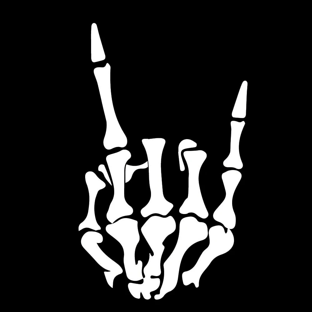 RoadRage Rockhand Vinyl Decal – Skeleton Horns-Up Car Sticker