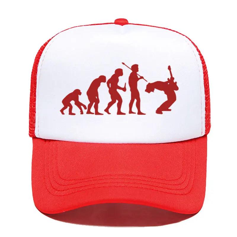 Funny Guitarist Baseball Cap Evolution Of a Music Rock Guitar Musician Band Metal Parent-child Hats Mesh Visor Outdoor Sun Hat - Lizard Vigilante