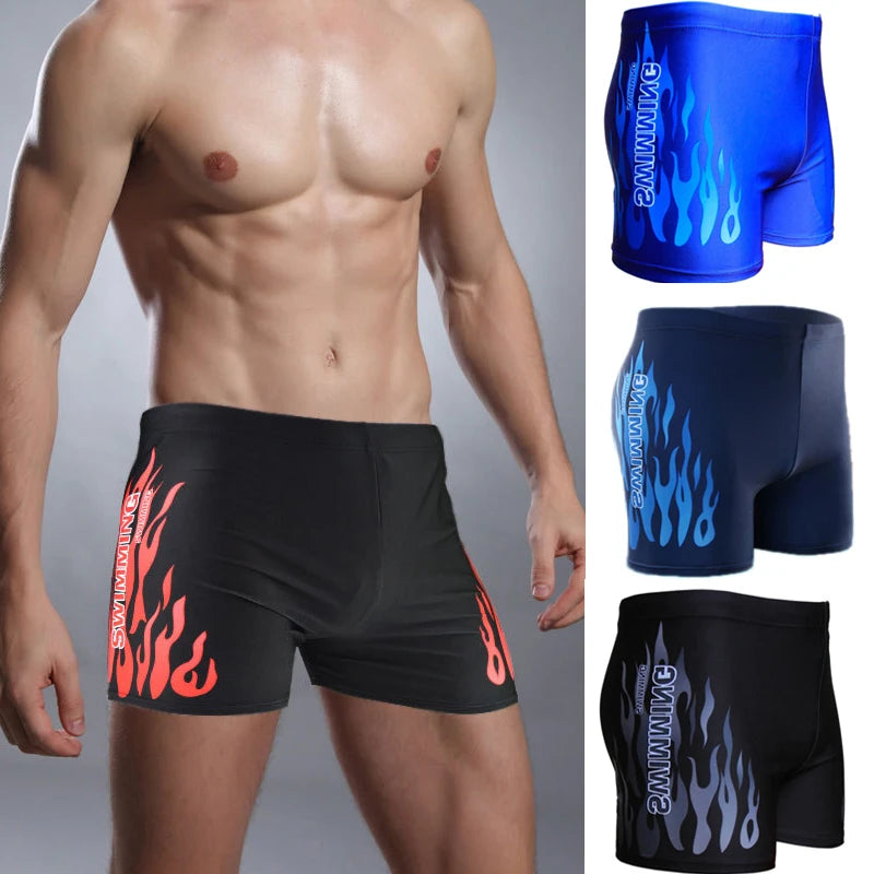 Men's Flame Fire Printed Swim Shorts Summer Racing Swimming Trunks Elastic Beach Briefs Breathable Boxer Board Shorts - Premium underwear from Lizard Vigilante - Just $17.99! Shop now at Lizard Vigilante