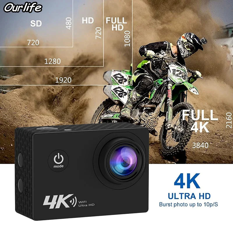 Real 4K 30fps waterproof action camera underwater 30 meters for swimming with 32GB memory card