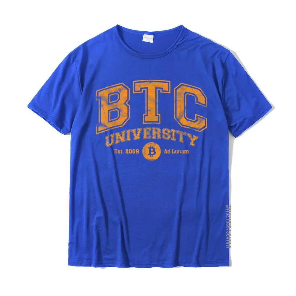 BTC University To The Moon Distressed Bitcoin College Graphic T Shirt