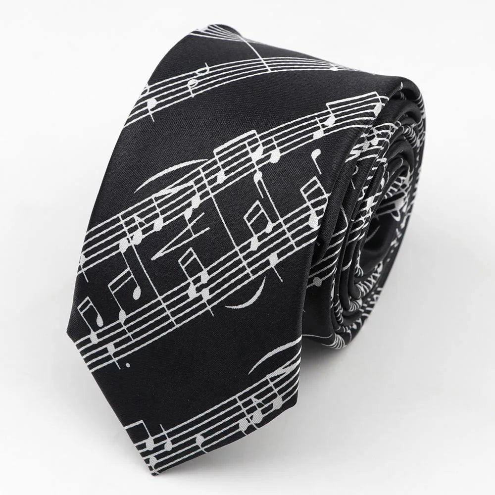 Classic Fashion Men's Skinny Tie Colorful Musical Notes Novelty Printed Piano Guitar Polyester 5cm Width Necktie Party Gift Accessory - Lizard Vigilante