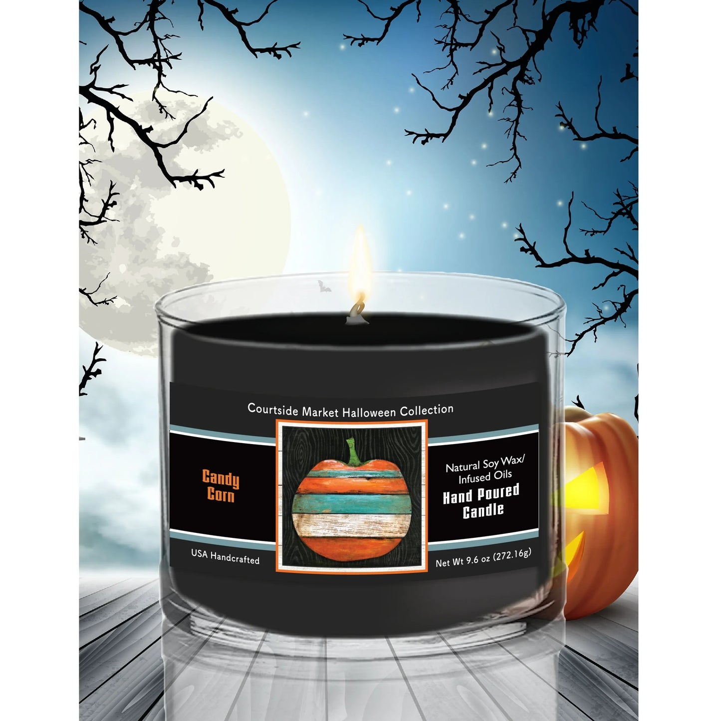 TD Courtside Market Striped Pumpkin Scented Candle Soy Wax in Glass Jar