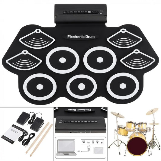 9 Pads Electronic Roll Up Silicone Drum Kit with Drumsticks & Sustain Pedal Hand Percussion Gift Musical Percussion Instrument - Premium electric drums from Lizard Vigilante - Just $79.99! Shop now at Lizard Vigilante