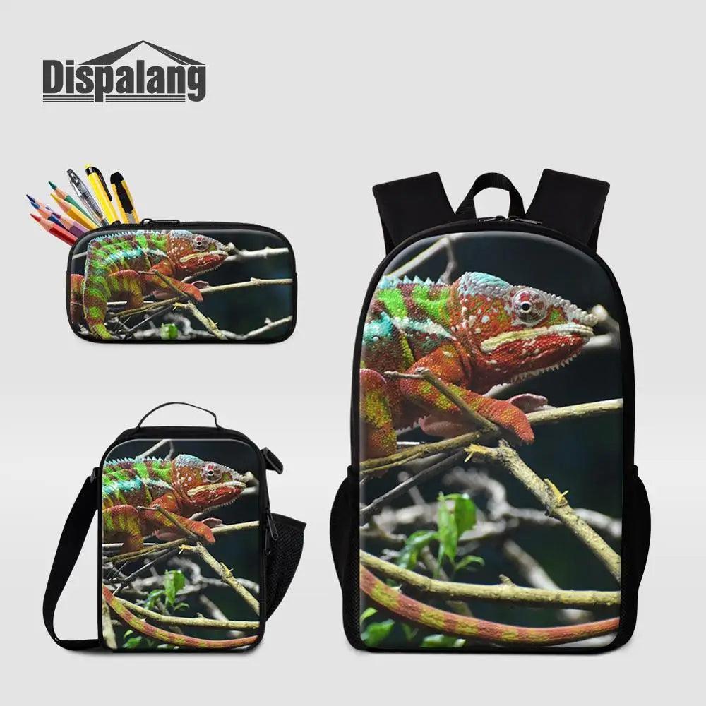 3 Piece Pencil Case School Bags Set Lizard Picnic Food Cooler Lizard Vigilante Reptile Print Schoolbag Boys Fashion Bagpack Children - Premium  from Lizard Vigilante - Just $64.69! Shop now at Lizard Vigilante