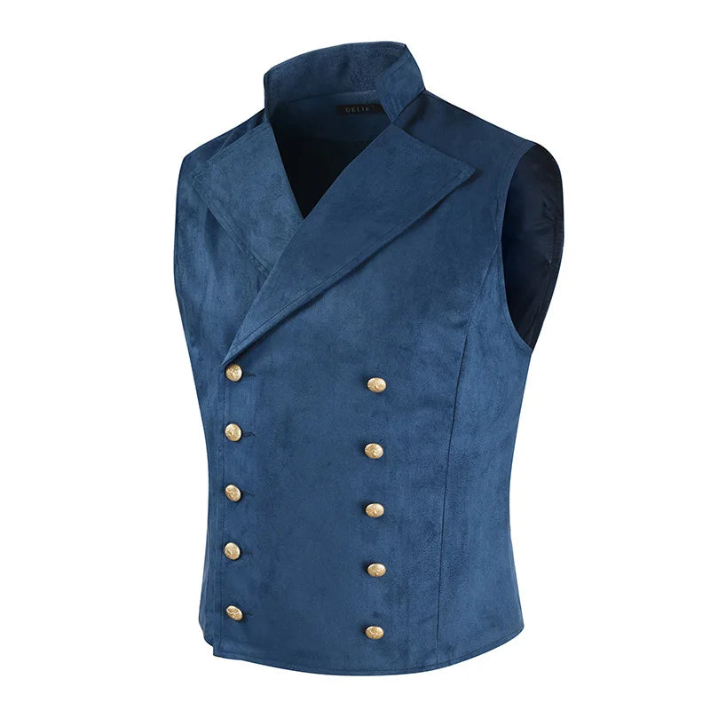 Men's Medieval Victorian Double Breasted Vest Vintage Gothic Steampunk Slimfit Waistcoat  Prince Rock Star Punk Stage Costume - Premium denim vest from Lizard Vigilante - Just $34.88! Shop now at Lizard Vigilante