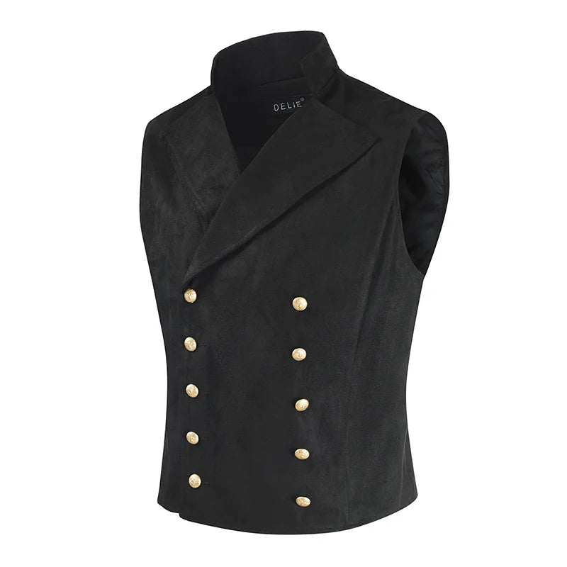 Men's Medieval Victorian Double Breasted Vest Vintage Gothic Steampunk Slimfit Waistcoat  Prince Rock Star Punk Stage Costume - Premium denim vest from Lizard Vigilante - Just $34.88! Shop now at Lizard Vigilante