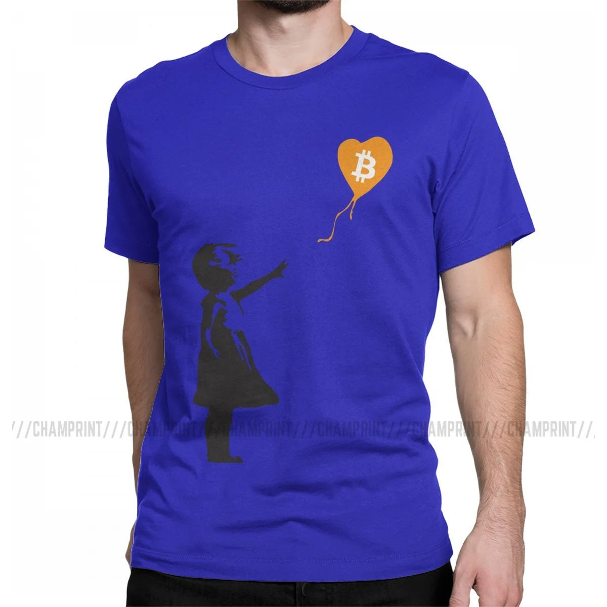 Awesome Bitcoin Balloon Girl Banksy T-Shirt For Men 100% Cotton Crypto BTC Short Sleeve Tee Shirt Graphic Clothes