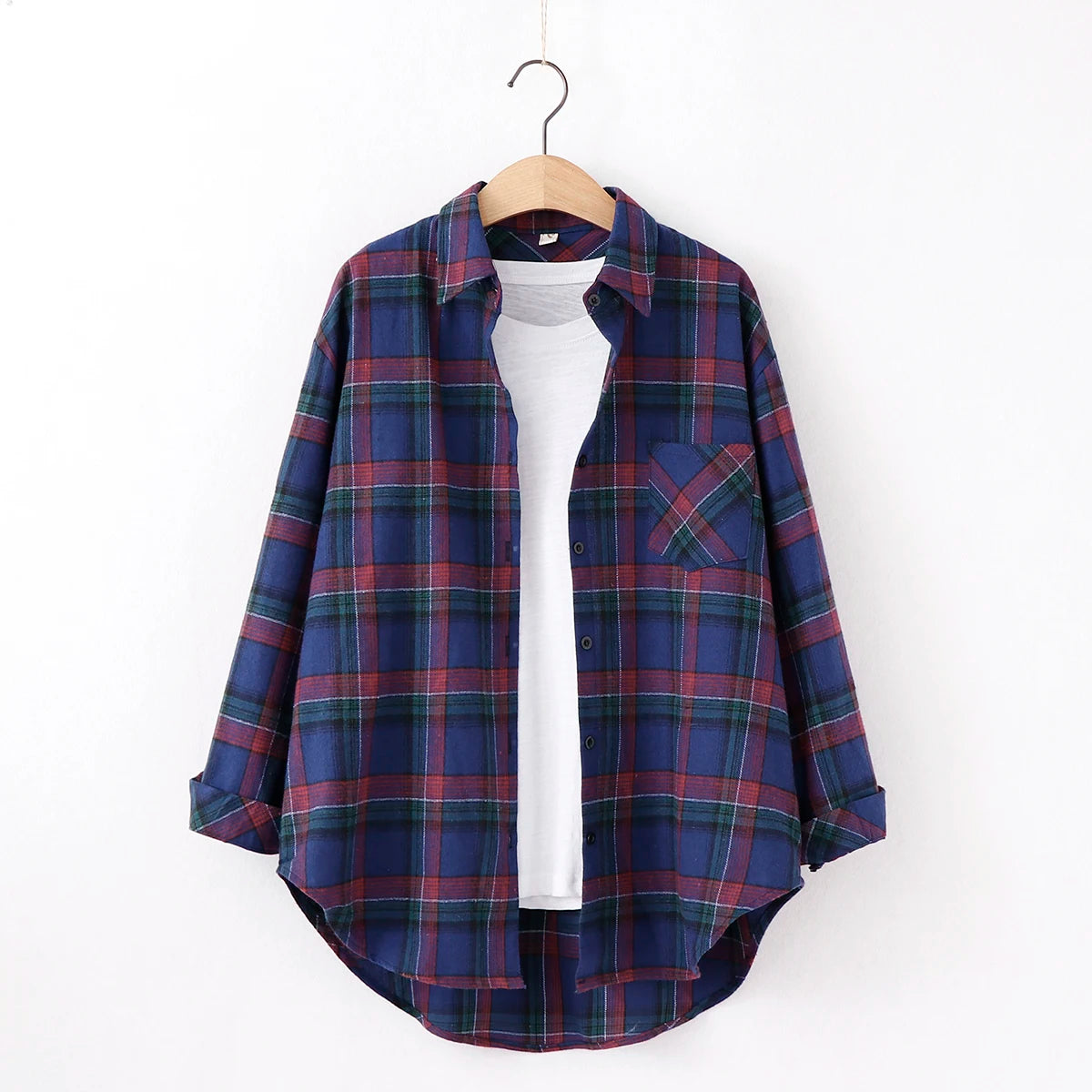 Women's Cotton Plaid Shirt – Casual Long Sleeve Blouse with Turn-Down Collar - Premium shirt from dsers - Just $38.88! Shop now at Lizard Vigilante