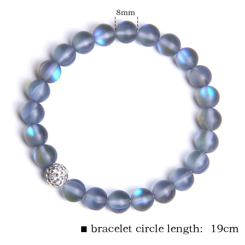 Moonstone Bracelet Multicolor Mermaid Glass Shining Stone Beaded Elastic Bracelets For Women Men Couple Handmade Wristband Gifts - Premium  from Lizard Vigilante - Just $8.99! Shop now at Lizard Vigilante