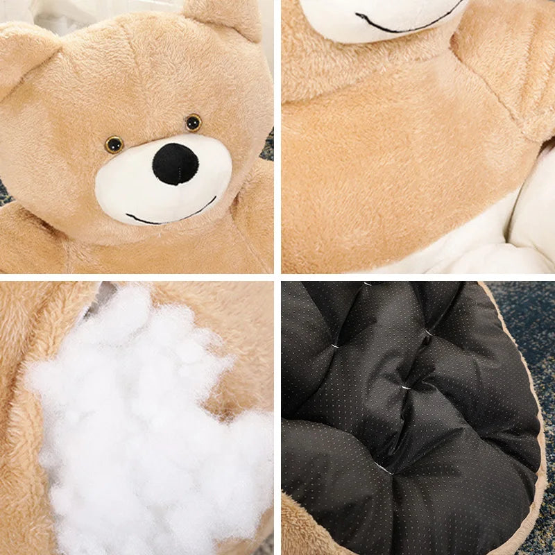 Super Soft Dog Bed Cute Winter Warm Bear Hug Cat Sleeping Mat Semi-closed Puppy Kitten Plush Nest Cushion Dog Sofa Pet Supplies - Lizard Vigilante