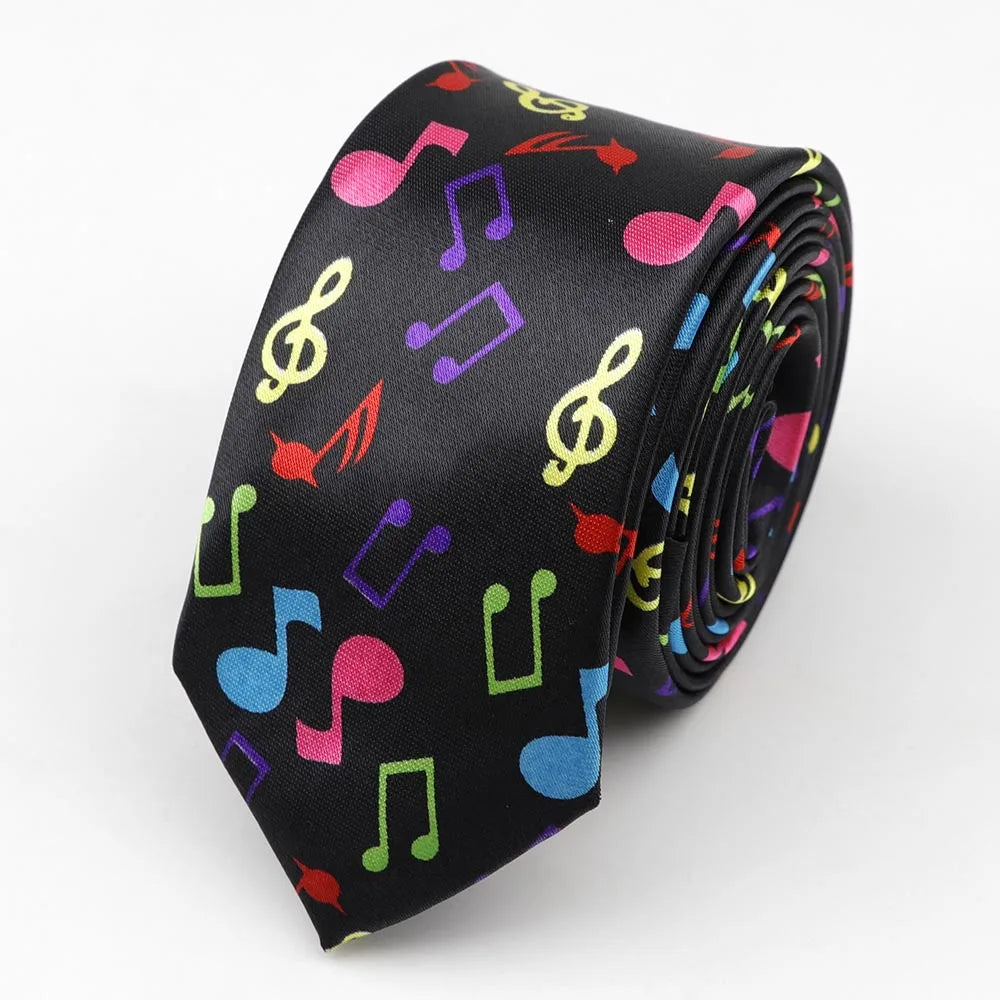 Midnight Soundcheck Skinny Tie – Color Blast Music Notes & Piano Neck Tie For Stage Misfits And Loud Offices
