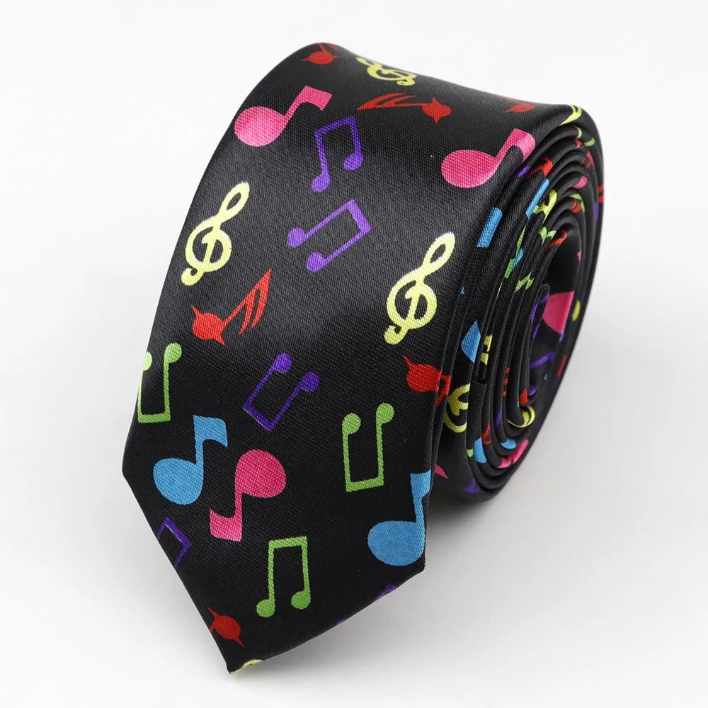 Classic Fashion Men's Skinny Tie Colorful Musical Notes Novelty Printed Piano Guitar Polyester 5cm Width Necktie Party Gift Accessory - Lizard Vigilante