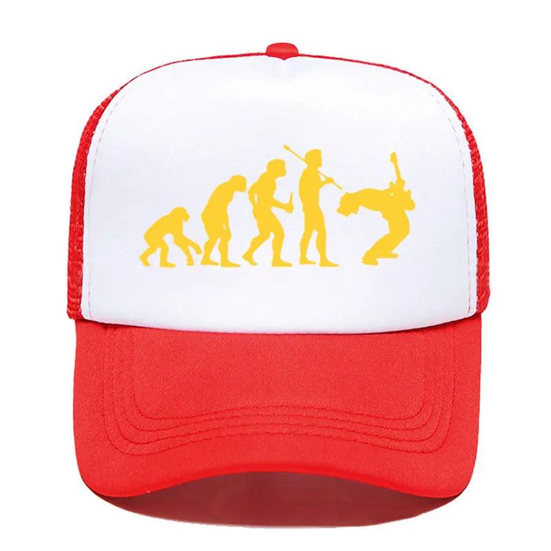 Funny Guitarist Baseball Cap Evolution Of a Music Rock Guitar Musician Band Metal Parent-child Hats Mesh Visor Outdoor Sun Hat - Lizard Vigilante