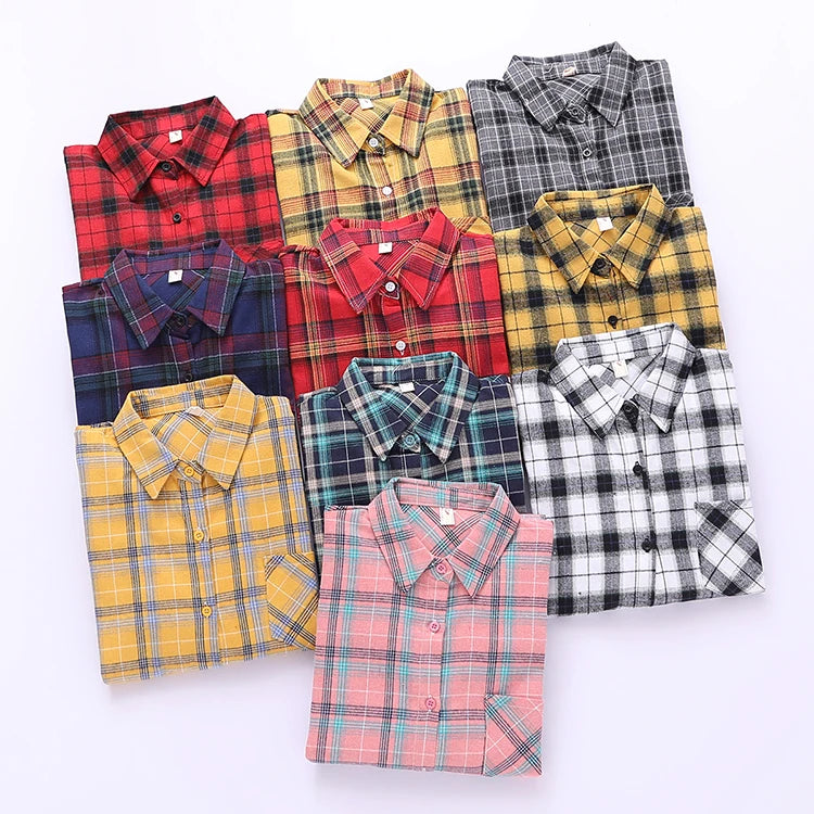 Women's Cotton Plaid Shirt – Casual Long Sleeve Blouse with Turn-Down Collar - Premium shirt from dsers - Just $38.88! Shop now at Lizard Vigilante