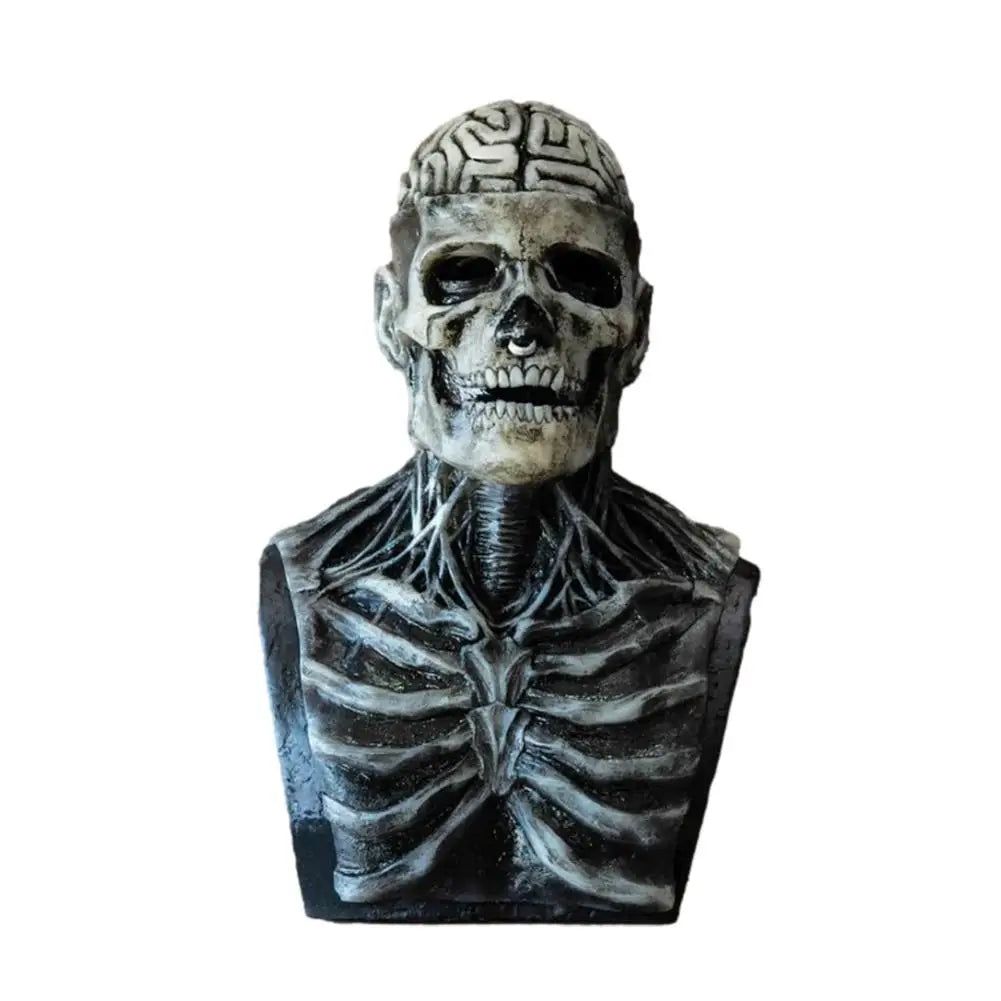 Bare-Brain Biohazard Skull Mask: Movable-Jaw Demon Headgear With Magic Cap For Halloween & Horror Degenerates