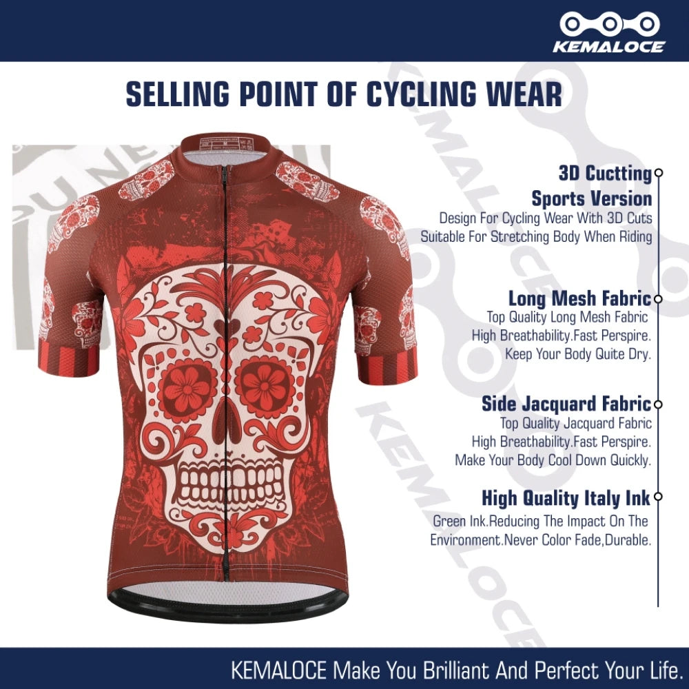 KEMALOCE Cycling Jersey Unique Red Skull Youth Pro Team Bike Sportswear Retro Novelty China Imported Men Bicycle Shirts - Premium jersey from Lizard Vigilante - Just $28.88! Shop now at Lizard Vigilante