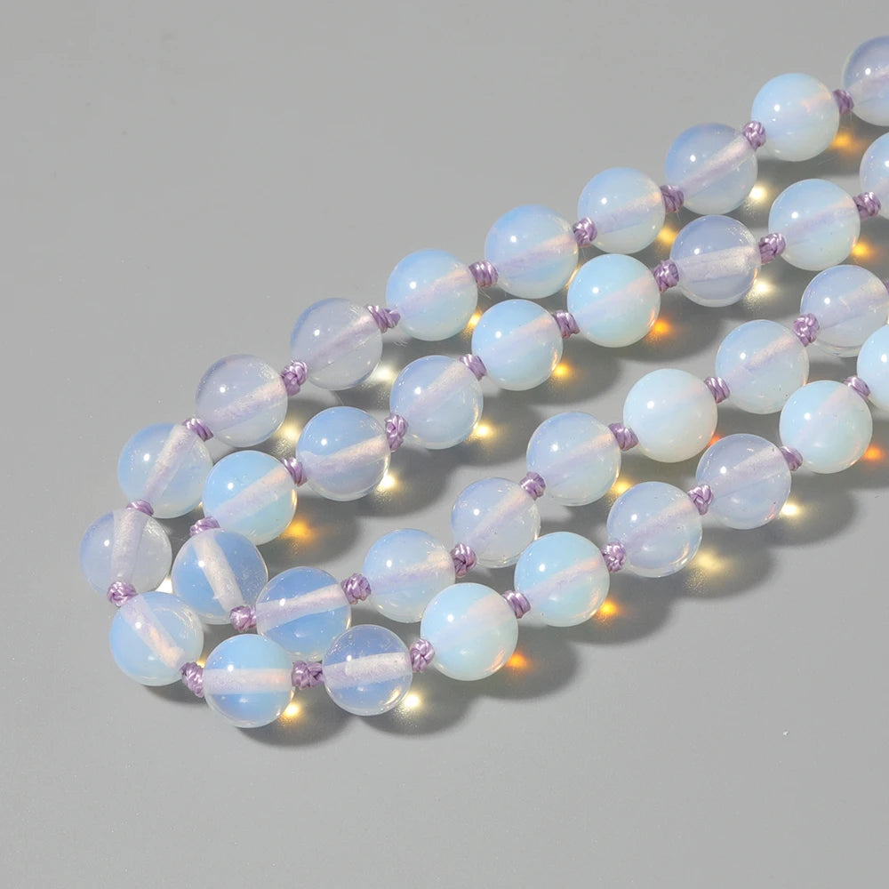 8mm Opal Hand-Knotted 108 Mala Beads Necklace with Tassel for Meditation, Yoga, and Prayer - Premium necklace from Lizard Vigilante - Just $38.88! Shop now at Lizard Vigilante