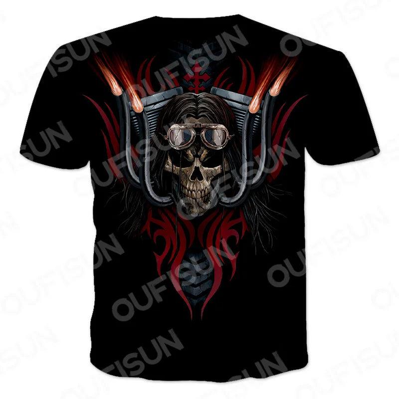 Motorcycle Skulls Graphics Men's T-shirts Motor FFDP Streetwear Loose Short Sleeve Tops Punk Heavy Metal Tee Shirts Men Clothing 6XL - Lizard Vigilante