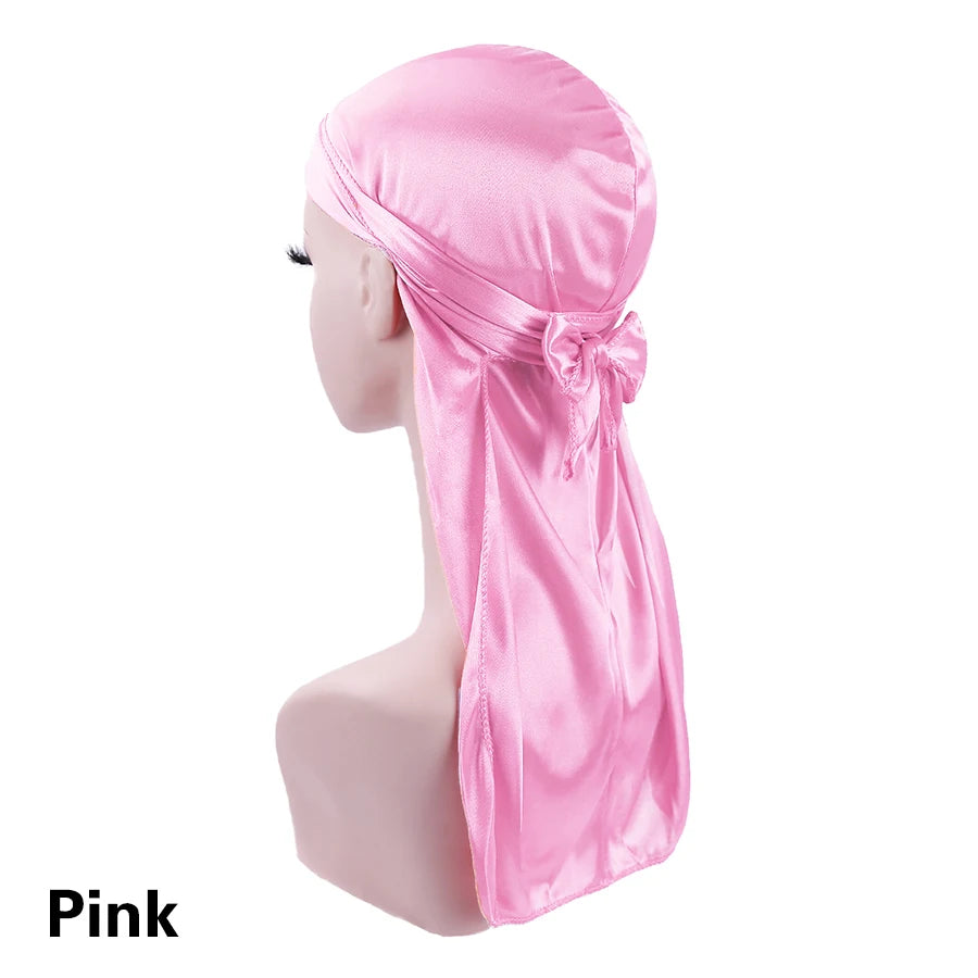 Satin Durag Turban Pirate Hat – Men’s Silk Biker Headwrap with Long Tail Straps - Premium headwrap from Lizard Vigilante - Just $18.88! Shop now at Lizard Vigilante