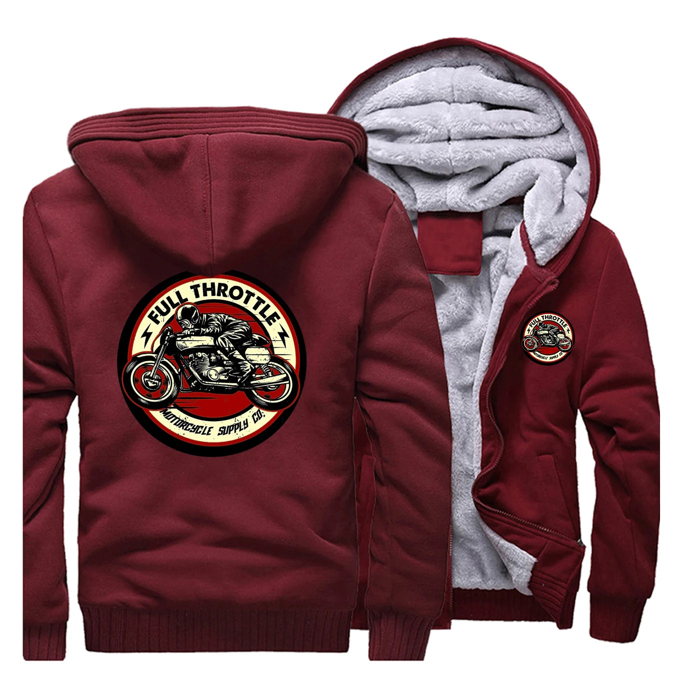 Full Throttle Cafe Racer Biker Zipper Hoodie – Ultimate Winter Warmth with Rockabilly Vibes for Men - Premium Hoodie from Lizard Vigilante - Just $58.88! Shop now at Lizard Vigilante