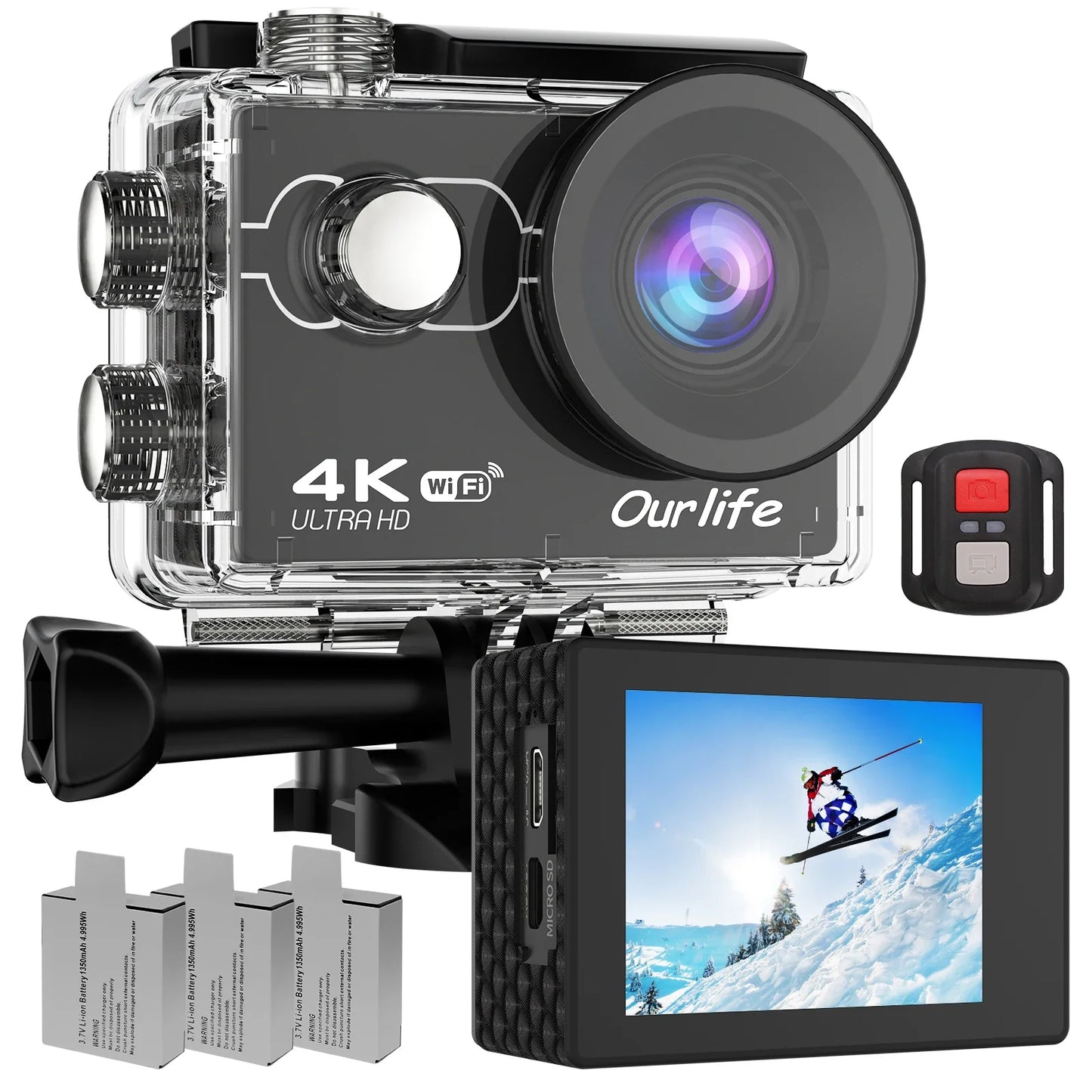 2025 new 4K Ultra HD wide angle sport dv 2.0 inch action camera with full accessories 1350 mAh battery