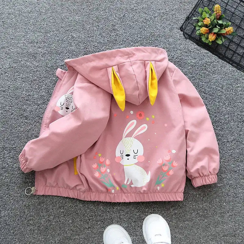 Cartoon Girls Jackets Cute Little Fox Kids Windbreaker Hooded Baby Coat Spring Autumn Children Outwear Toddler Girl Clothes