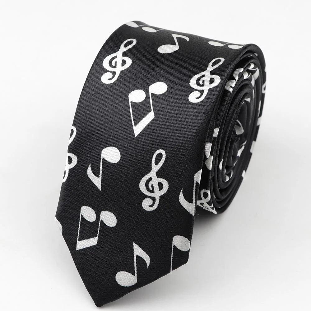 Classic Fashion Men's Skinny Tie Colorful Musical Notes Novelty Printed Piano Guitar Polyester 5cm Width Necktie Party Gift Accessory - Lizard Vigilante