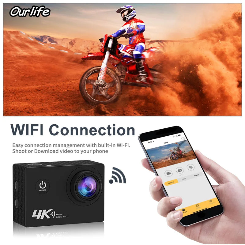 Real 4K 30fps waterproof action camera underwater 30 meters for swimming with 32GB memory card