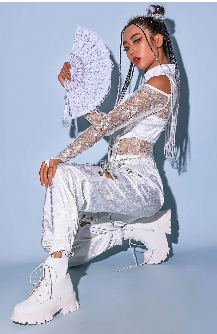 New Style Jazz Dance Suit - Sexy White Lace Gogo Dancer Outfit for Hip Hop & Rave Wear - Premium costume from Lizard Vigilante - Just $16.99! Shop now at Lizard Vigilante