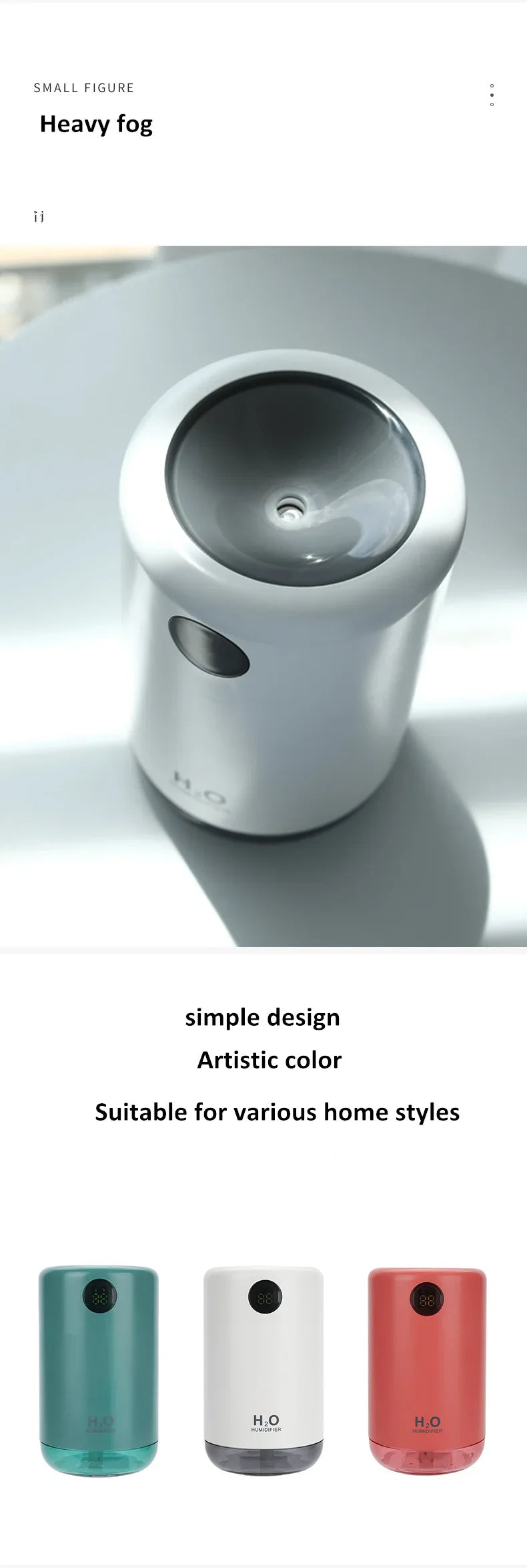 Home Table Wireless Ultrasonic Air Humidifier, Portable Mini Aroma Water Mist Diffuser, Battery Life Show, 500ml, 2000mAh