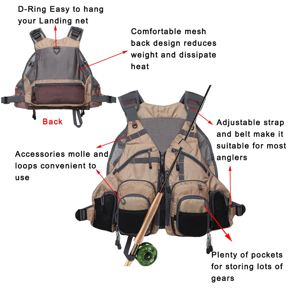 New Men's Adjustable Fly Fishing Vest  Outdoor Trout Packs Mesh Fishing Vest Tackle Bag Jacket Clothes - Premium  from Lizard Vigilante - Just $68.99! Shop now at Lizard Vigilante