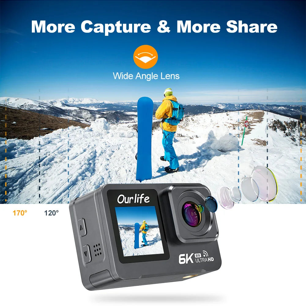 Professional Ourlife 6K 30fps 1080P 120fps sports action camera with EIS and waterproof 30 meters