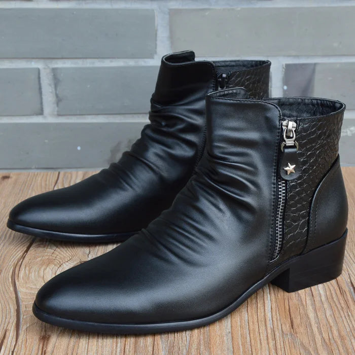 QFFAZ Men's Fashion Ankle Boots | High-Top Zip Leather Dress Boots | Casual Autumn Footwear - Premium boots from Lizard Vigilante - Just $88.88! Shop now at Lizard Vigilante