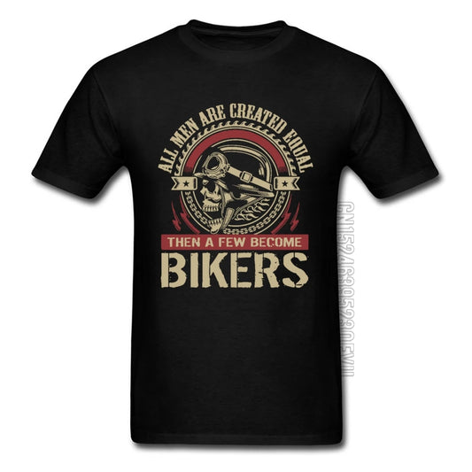 Vintage Motorcycle Skull Tshirt All Men Are Created Equal Then A Few Become Bikers Summer Motorbike Tops & Tees New - Premium tshirt from Lizard Vigilante - Just $23.99! Shop now at Lizard Vigilante