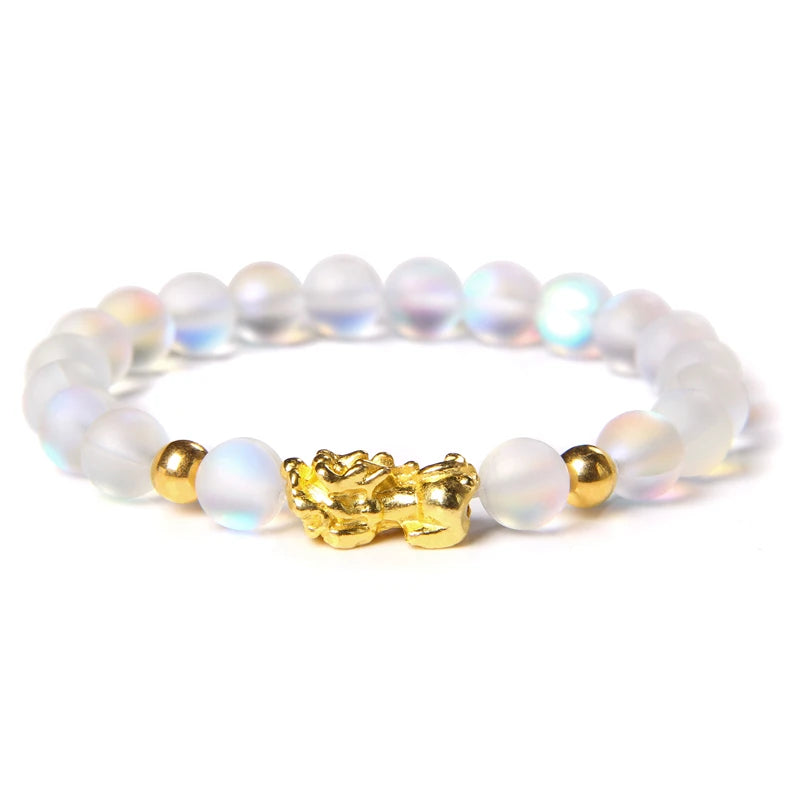 Moonstone Bracelet Multicolor Mermaid Glass Shining Stone Beaded Elastic Bracelets For Women Men Couple Handmade Wristband Gifts - Premium  from Lizard Vigilante - Just $8.99! Shop now at Lizard Vigilante