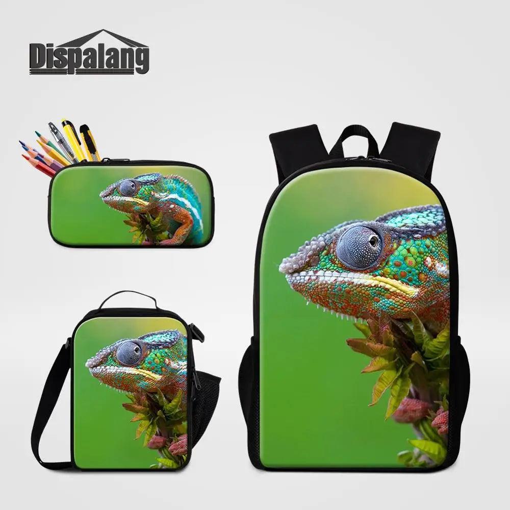 3 Piece Pencil Case School Bags Set Lizard Picnic Food Cooler Lizard Vigilante Reptile Print Schoolbag Boys Fashion Bagpack Children - Premium  from Lizard Vigilante - Just $64.69! Shop now at Lizard Vigilante