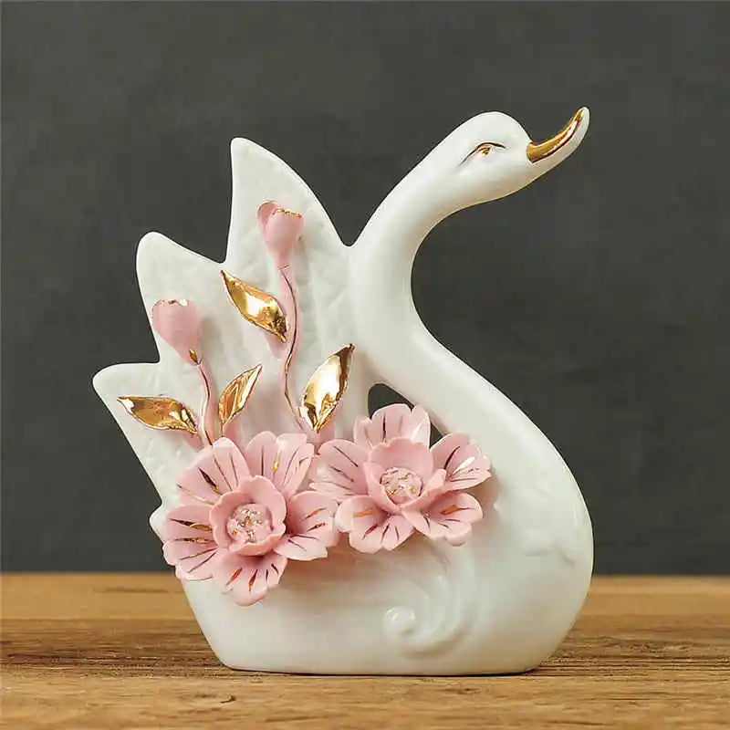 2PCS Swan Statue Pretty Creative Swan Sculpture Figurines Ceramic Crafts Art Home Decoration Accessories1 Pair Wedding Gift