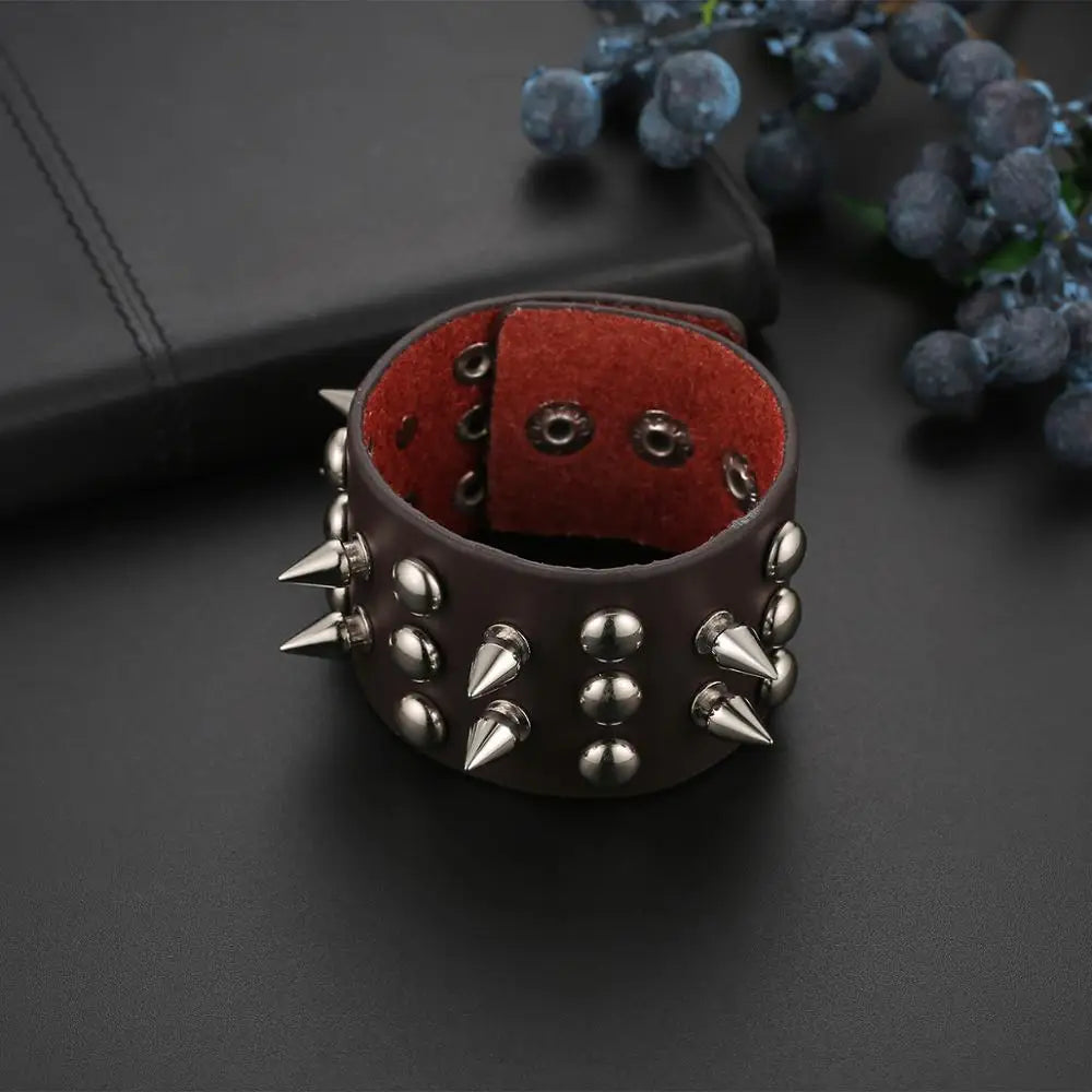 Boniskiss Punk Gothic Heavy Rivet Spike Stud Cone Wide PU Leather Cuff Bracelet Men Womens Wristband Cosplay Rock Unisex Jewelry - Premium  from Lizard Vigilante - Just $12.99! Shop now at Lizard Vigilante