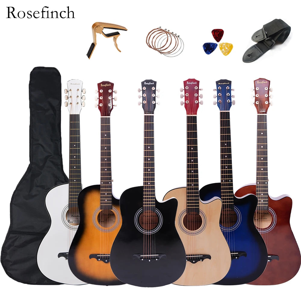 38 inch Acoustic Guitar Kit Folk Guitar for Beginners Children 6 Strings Travel Guitar Black Blue White Wood Brown Guitarr AGT16 - Premium  from Lizard Vigilante - Just $57.99! Shop now at Lizard Vigilante