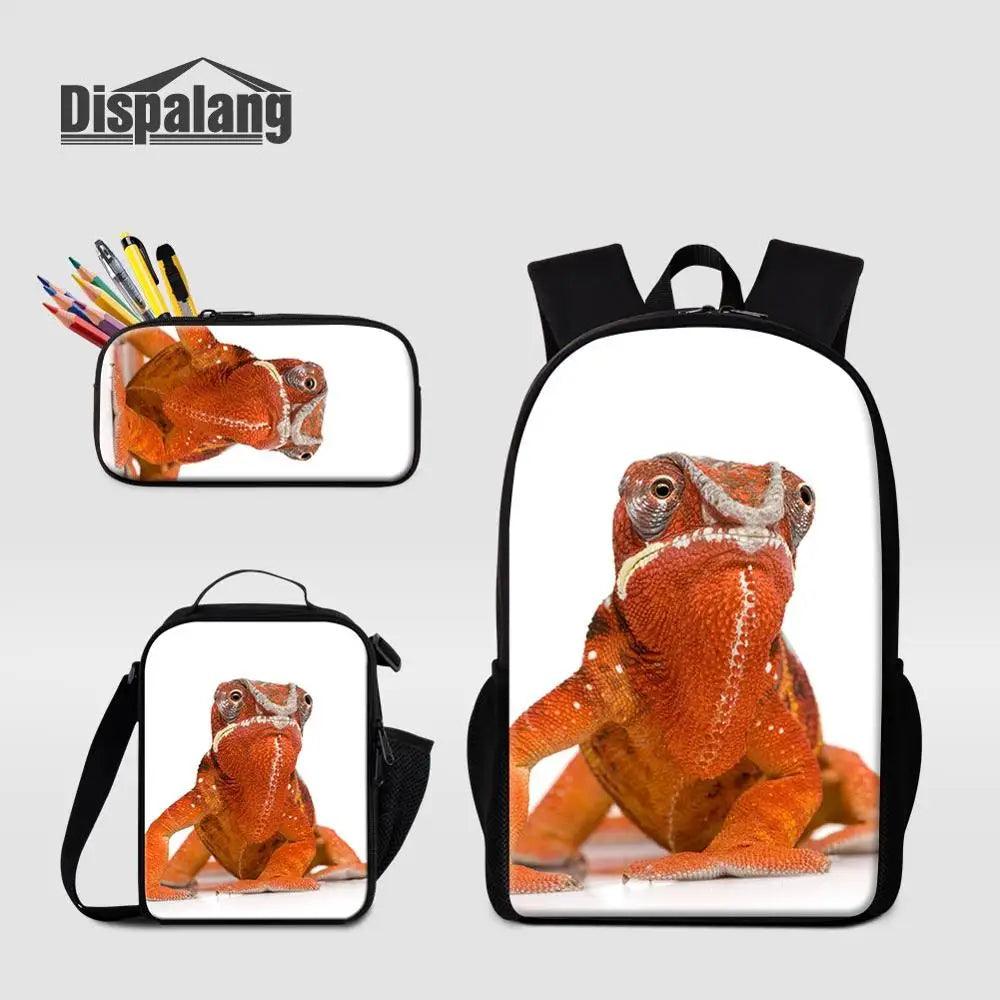 3 Piece Pencil Case School Bags Set Lizard Picnic Food Cooler Lizard Vigilante Reptile Print Schoolbag Boys Fashion Bagpack Children - Premium  from Lizard Vigilante - Just $64.69! Shop now at Lizard Vigilante